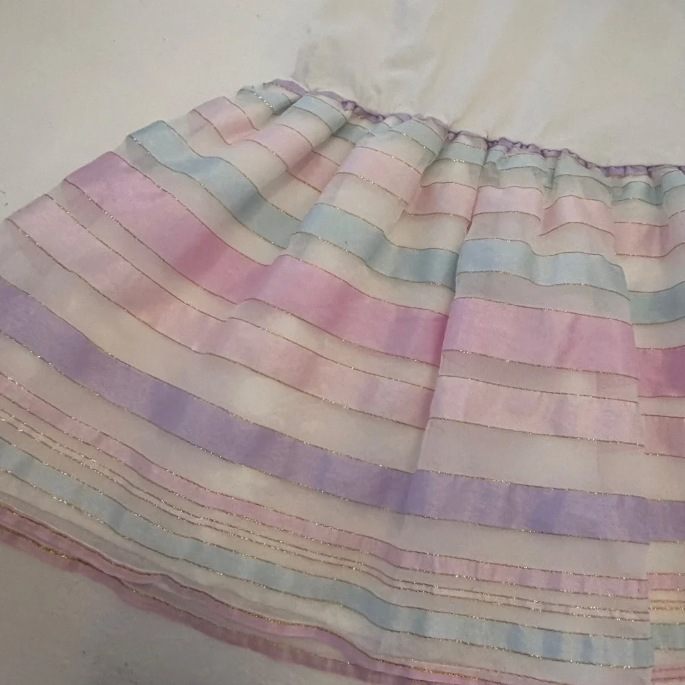 The Childrens Place Girls White Lace Pastel Striped Party Dress 4T Gold Metallic